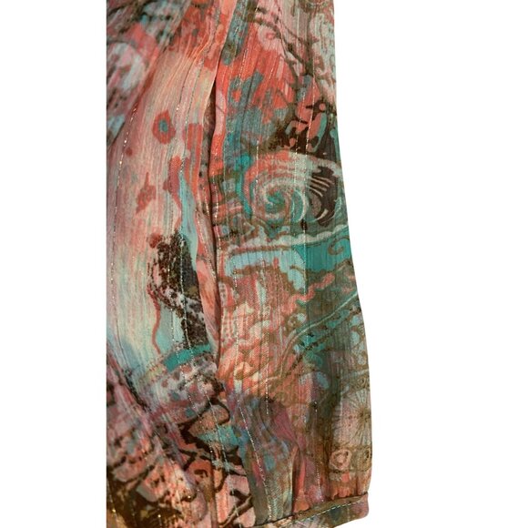 Sara Michelle Womens 1X Teal Pink Paisley Short Sleeve Top Lined Flowy Feminine - Picture 13 of 16